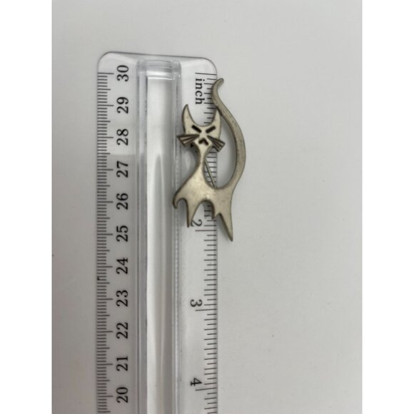 BEAU  Modernist Sterling Silver Cat Brooch Pin Signed - Picture 9 of 10